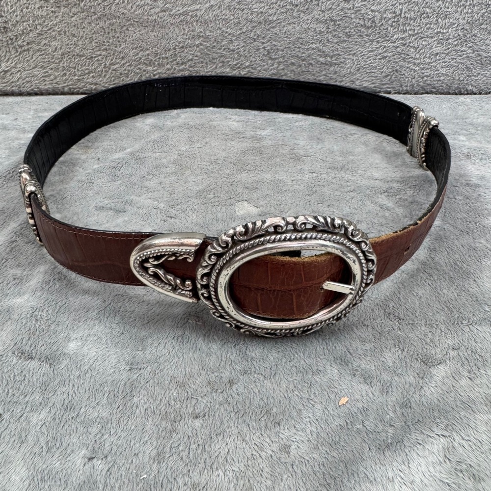 Unbranded‎ Reversible Belt Women M Black Brown Good Croc Embossed Western Buckle